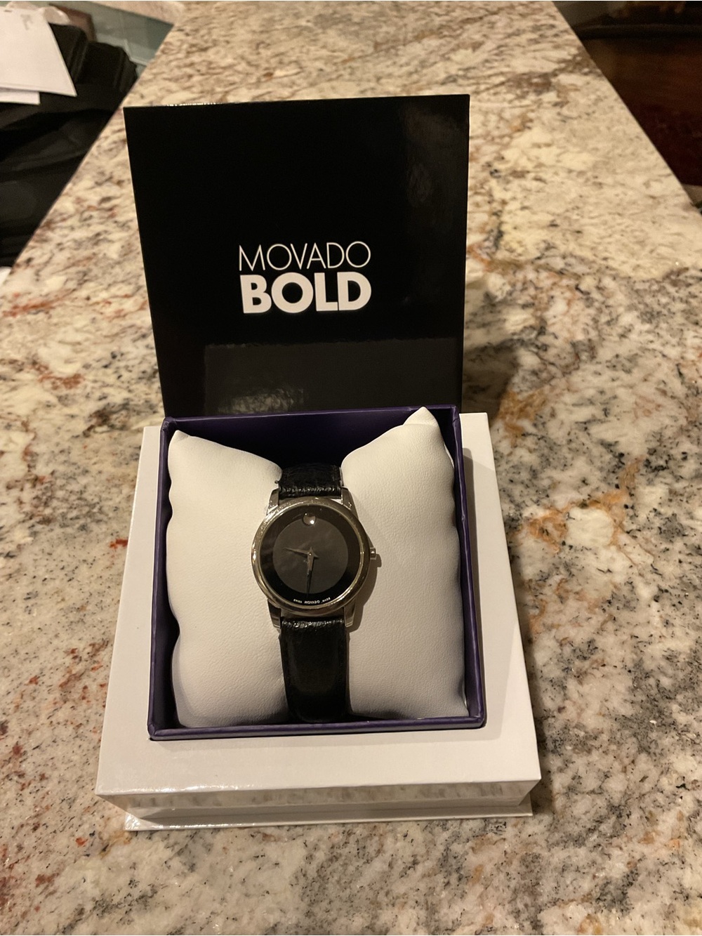 Movado Bold Women's 28mm Black Leather Strap Watch